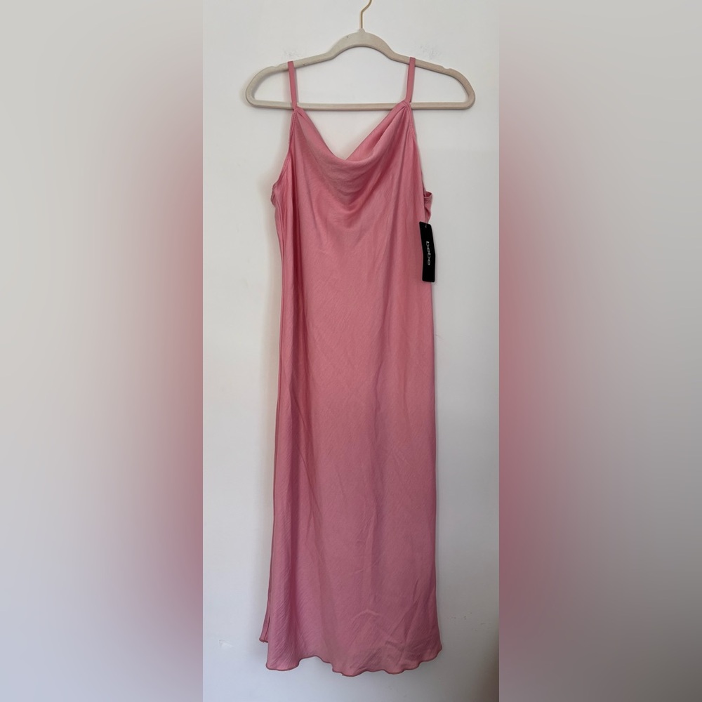 Bebe Rose Pink Satin Sleeveless Cowl Neck Slip Maxi Dress Size M